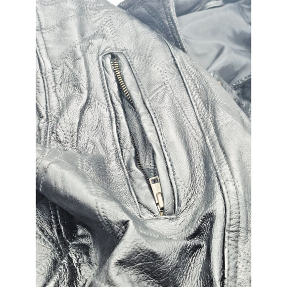 Biker Jacket Punk Rocker Snap Black Coat Size Large Snap & Zipper Pockets Lined - Picture 7 of 12